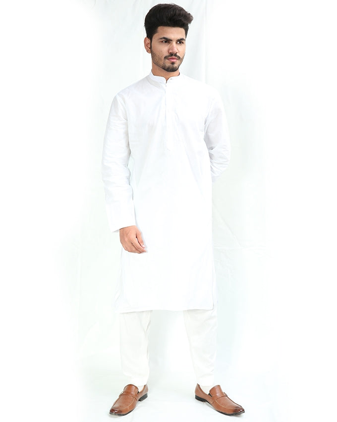 M-AFZL 100% Premium Cotton Kurta Sherwani Collar for Men White