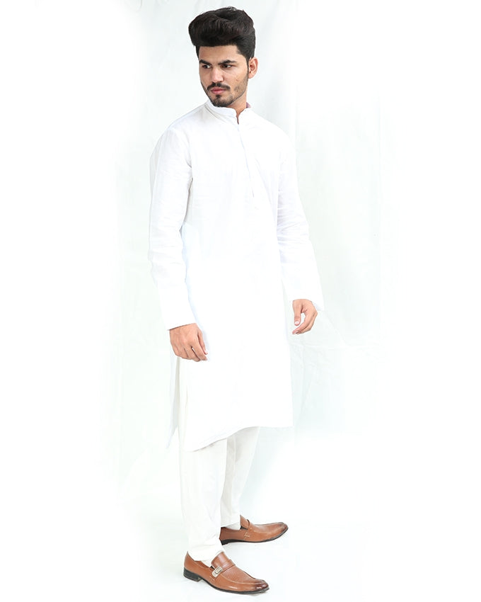 M-AFZL 100% Premium Cotton Kurta Sherwani Collar for Men White