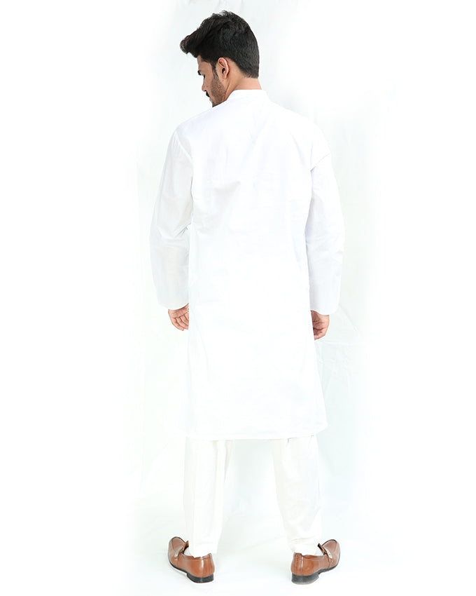 M-AFZL 100% Premium Cotton Kurta Sherwani Collar for Men White