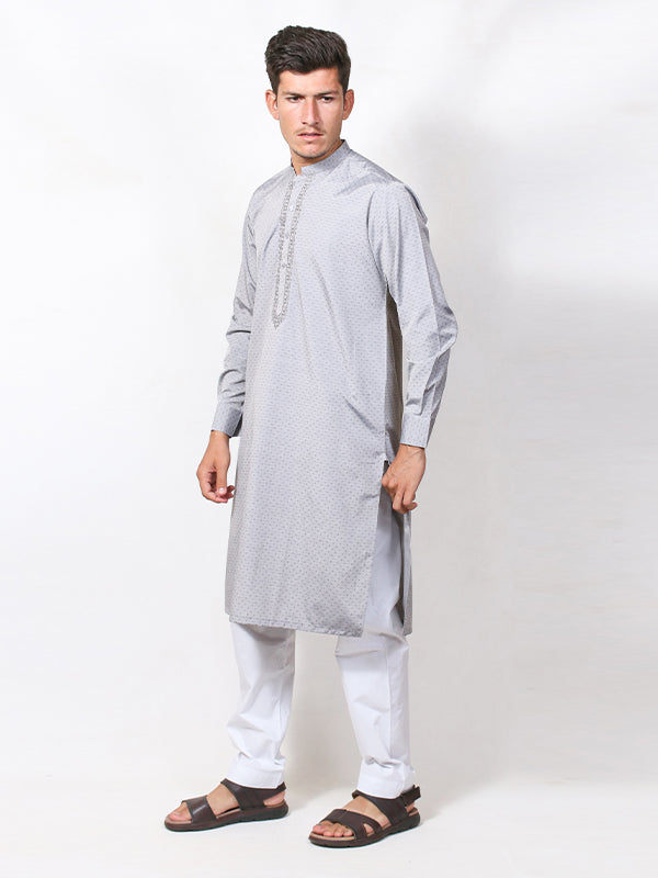 B.A Men's Chambray Kurta Cuff Grey