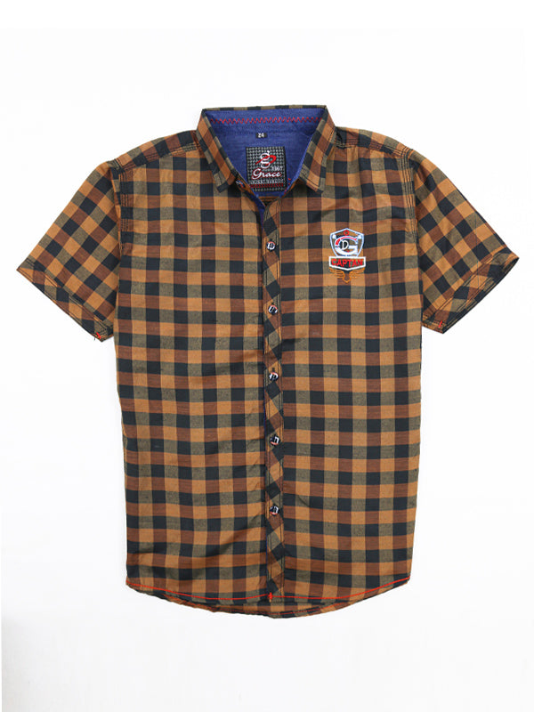 Boys Casual Shirt 12Yr - 15Yrs Brown Checks