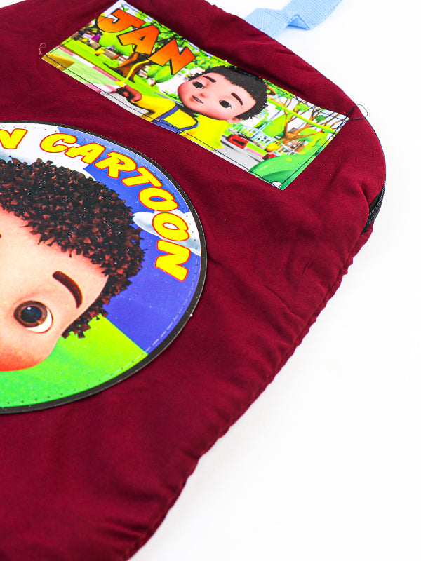 Jan Cartoon Maroon Bag with Drawstrings