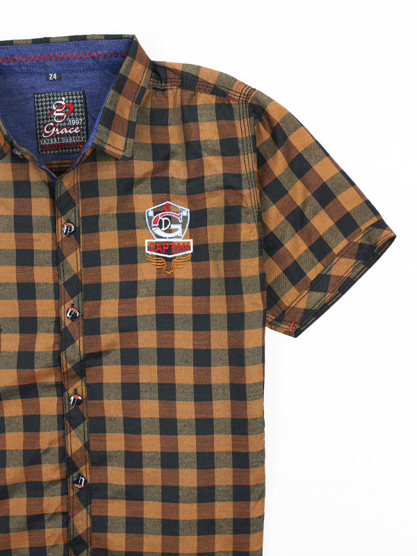 Boys Casual Shirt 12Yr - 15Yrs Brown Checks