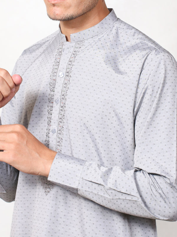 B.A Men's Chambray Kurta Cuff Grey