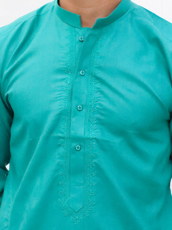 AM Men's Festive Embroidery Kurta Sea Green