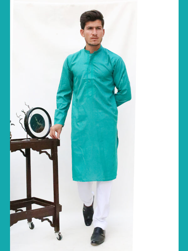 AM Men's Festive Embroidery Kurta Sea Green