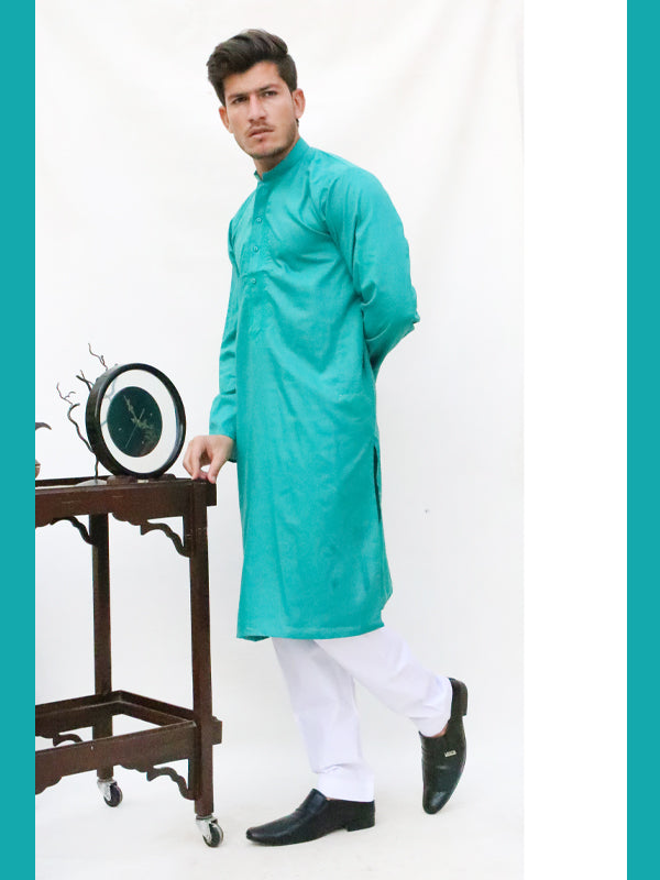 AM Men's Festive Embroidery Kurta Sea Green
