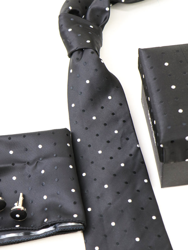 Tie Gift Box Set Tie Cuff-Link Pocket Square BW Dots