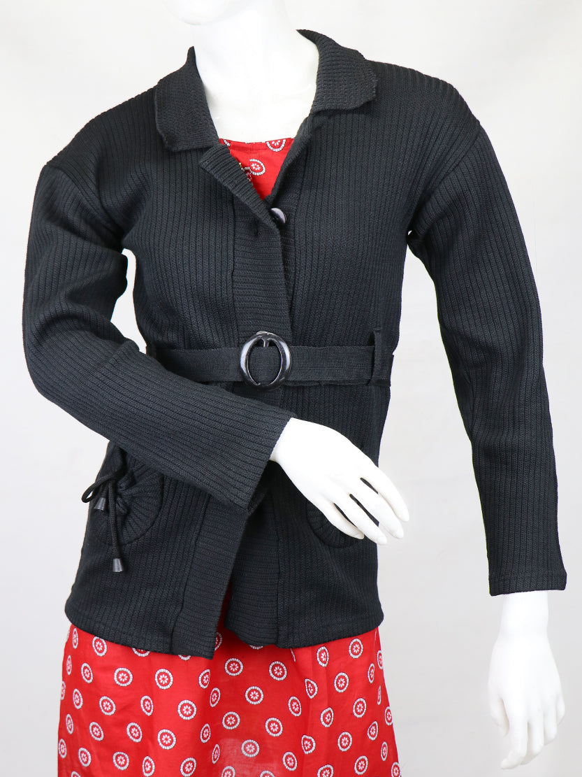 Women Full Sleeves Sweater Short Black