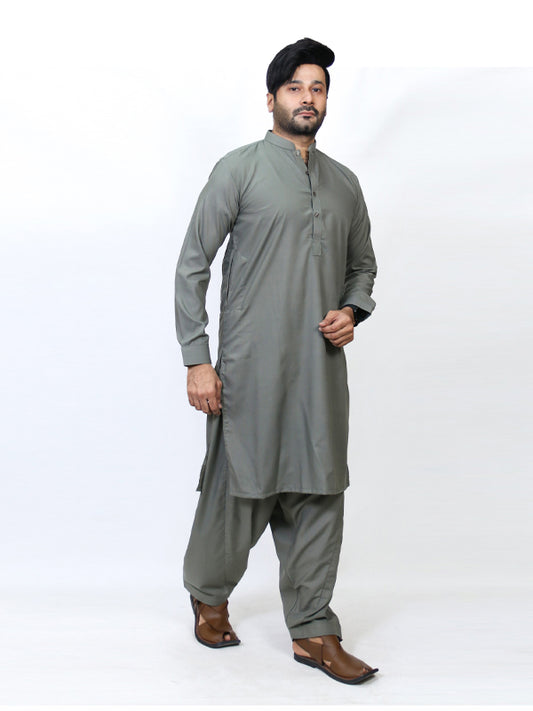 717-03 Men's Kameez Shalwar Stitched Suit Light Green