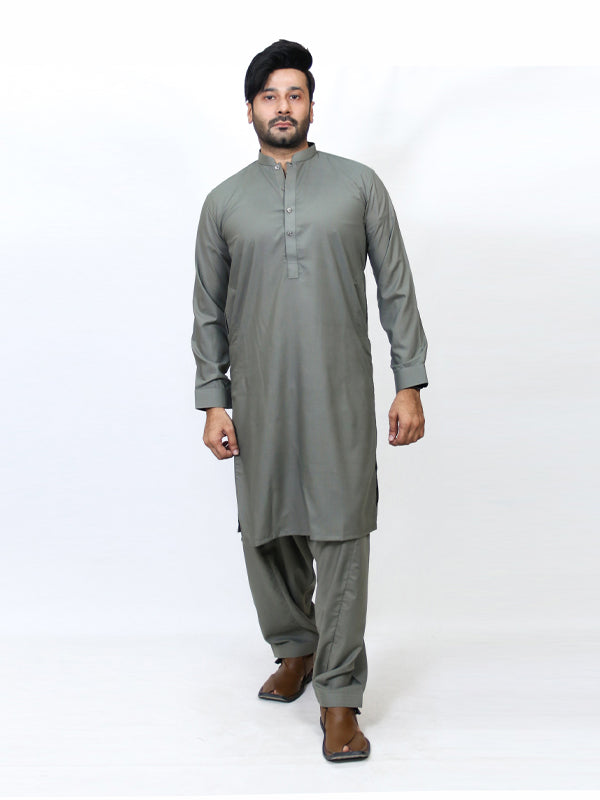 717-03 Men's Kameez Shalwar Stitched Suit Light Green