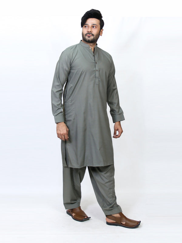 717-03 Men's Kameez Shalwar Stitched Suit Light Green