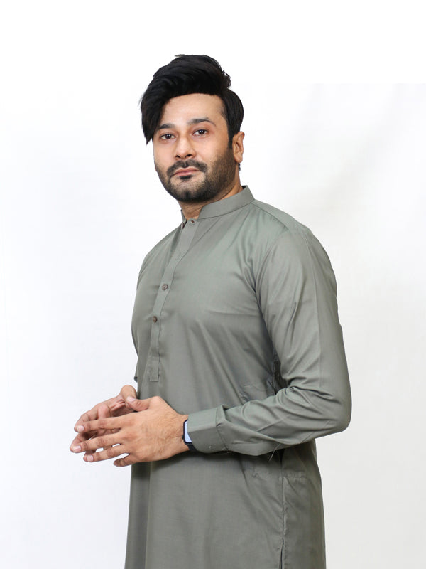 717-03 Men's Kameez Shalwar Stitched Suit Light Green
