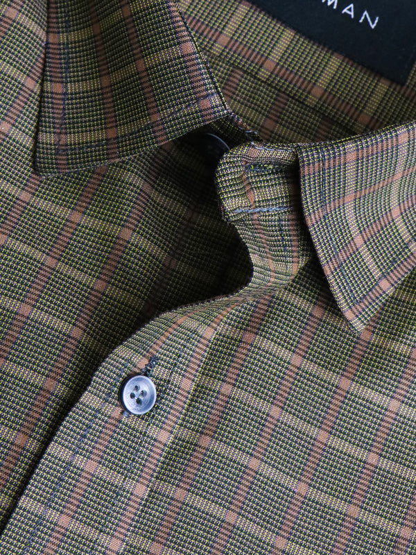 Men's Formal Dress Shirt Brown R Checks