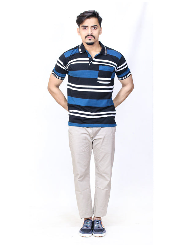 AM Men's Polo T-Shirt RL Stripes Black