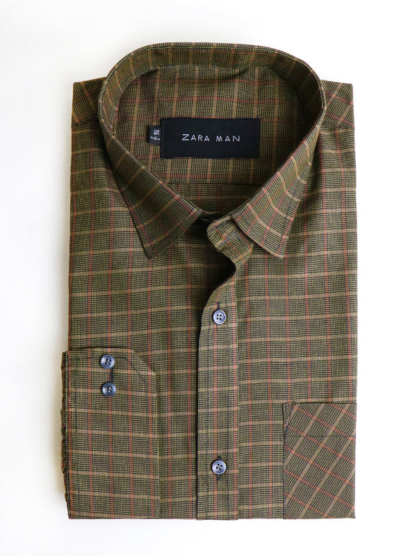 Men's Formal Dress Shirt Brown R Checks
