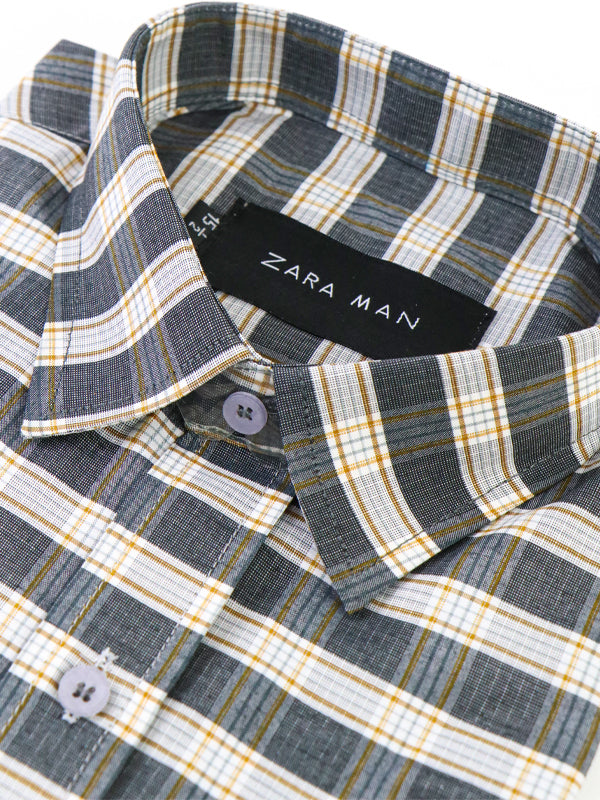 AZ Men's Formal Dress Shirt B Grey Checks