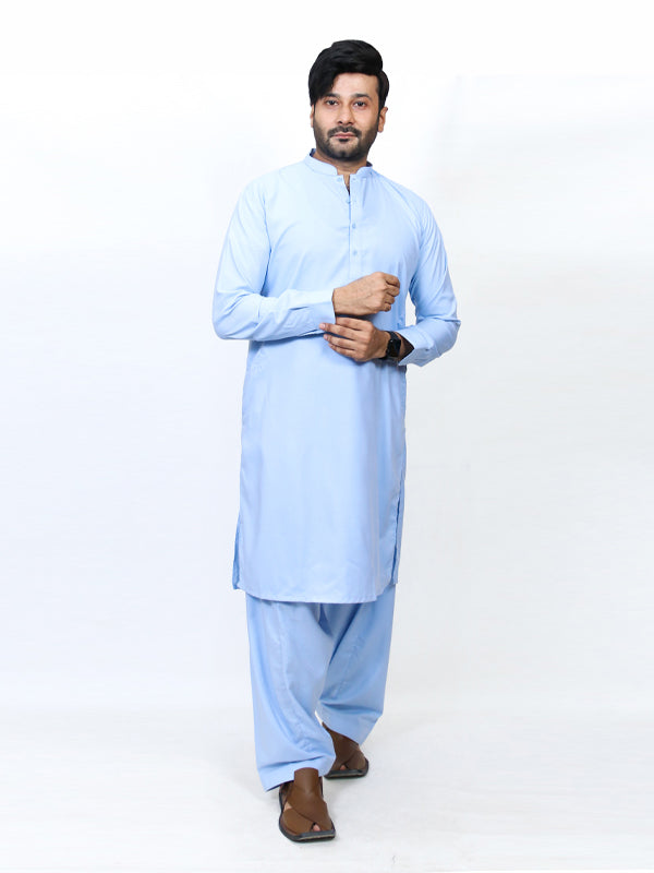 717-01 Men's Kameez Shalwar Stitched Suit Sky Blue