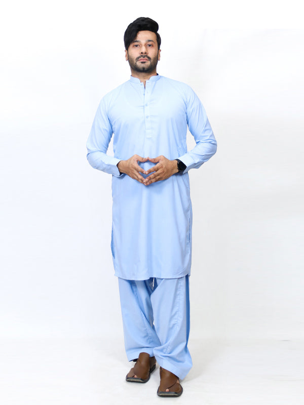 717-01 Men's Kameez Shalwar Stitched Suit Sky Blue