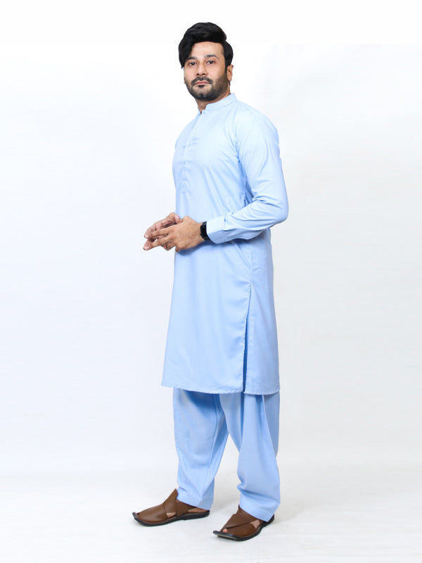 717-01 Men's Kameez Shalwar Stitched Suit Sky Blue