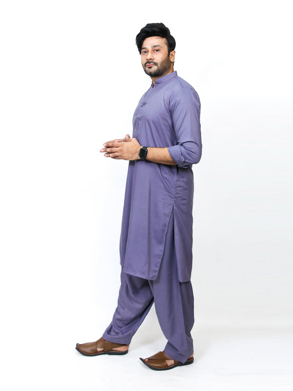 828/1 Men's Kameez Shalwar Stitched Suit Dark Purple 10