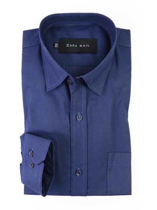 AZ Men's Formal Dress Shirt Plain Dark Blue MFS375