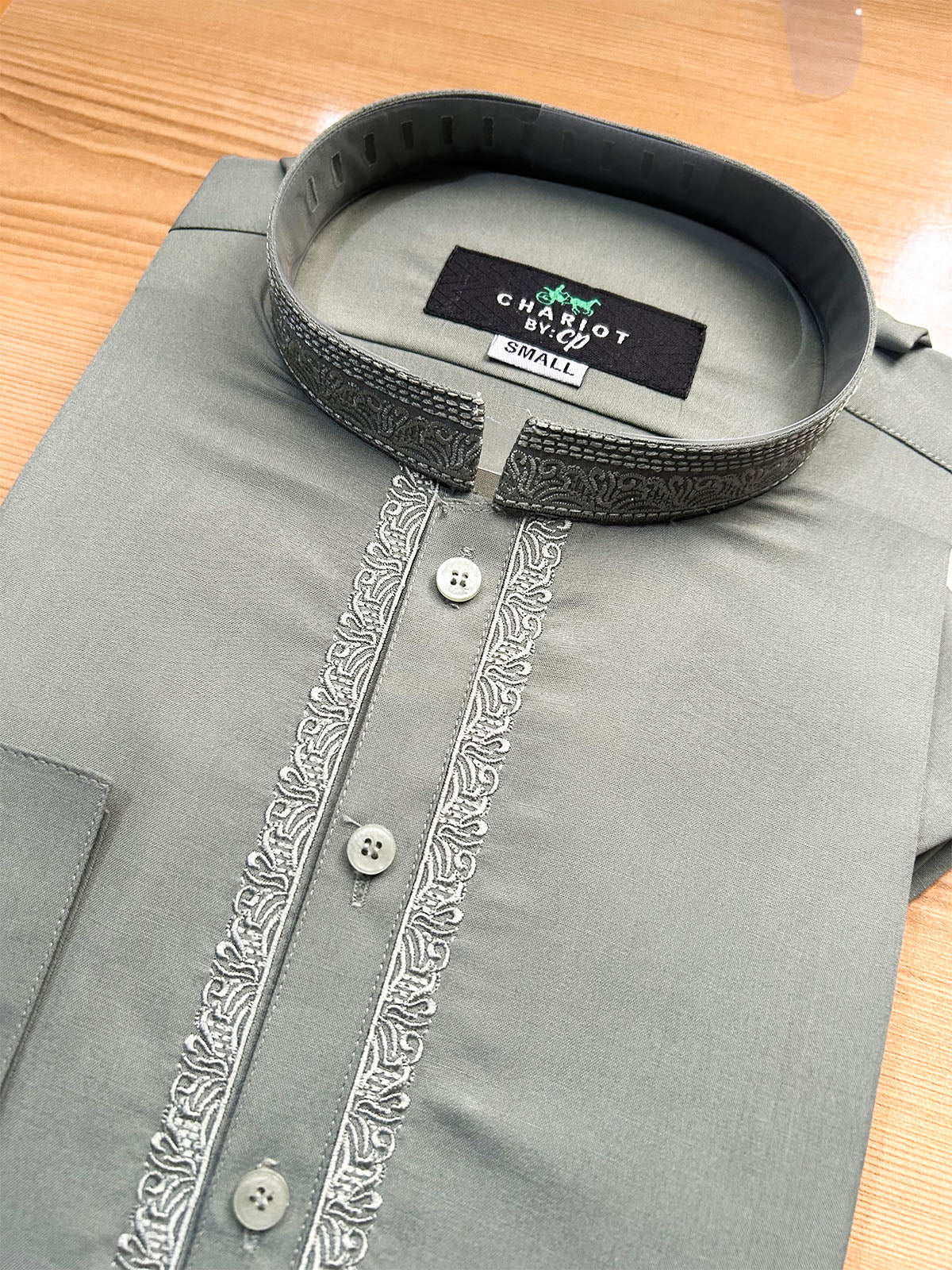 41 MSK556 Light Green Embroidered Stitched Sherwani Collar Shalwar Kameez for Men
