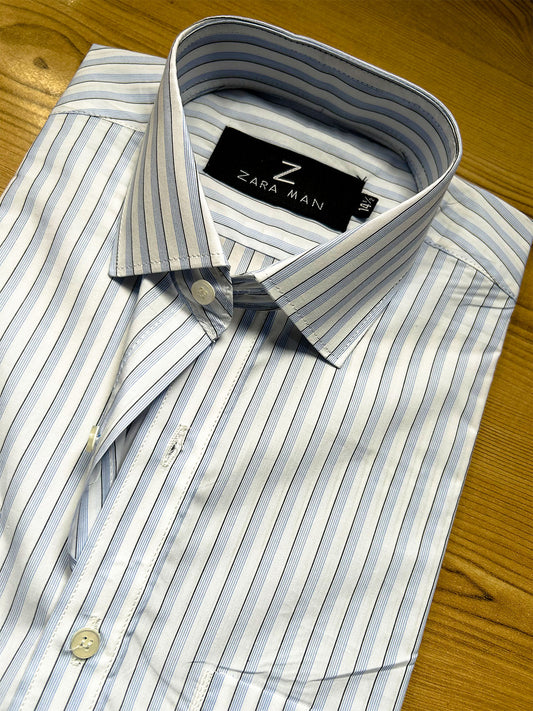 MFS672 Light Blue Lined Formal Dress Shirt For Men