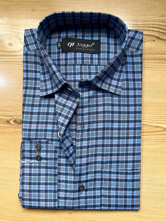 MFS685 Blue Check Formal Dress Shirt For Men