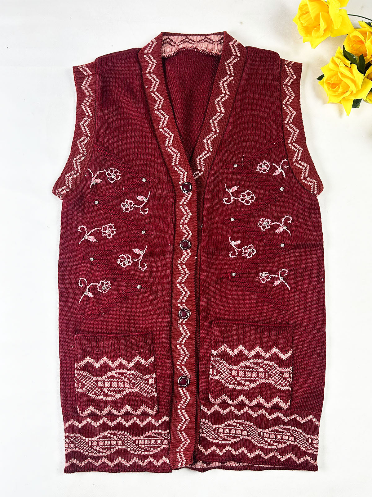 Red Sleeveless Sweater For Women WSW125