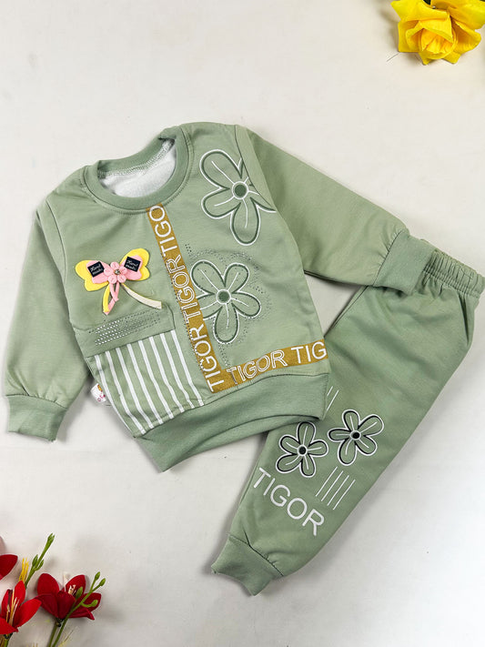 1Yr - 4Yrs Flower Green Suit For Girls GS607