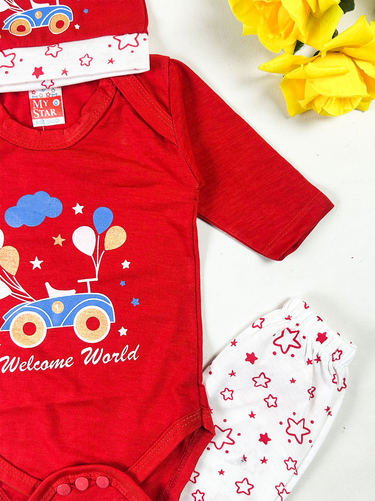 0Mth - 3Mth WW Red 3Pcs Gift Set For Newborn NBGS427