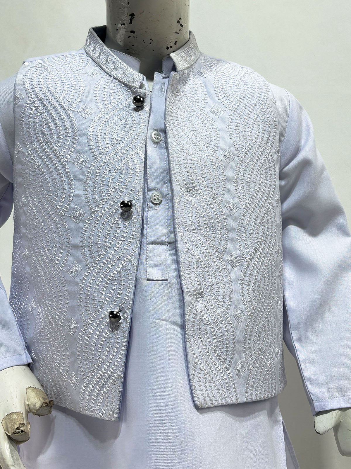 1Yr - 8Yrs Ice Blue Kurta Pajama with Waistcoat For Boys AM BKS227
