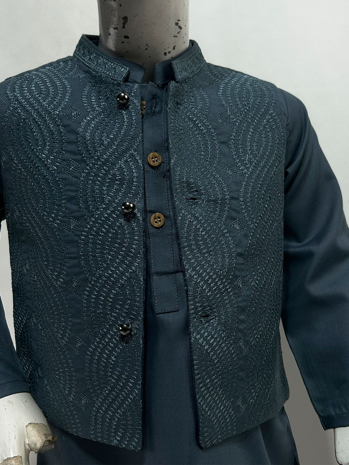 1Yr - 8Yrs Deep Teal Kurta Pajama with Waistcoat For Boys AM BKS229
