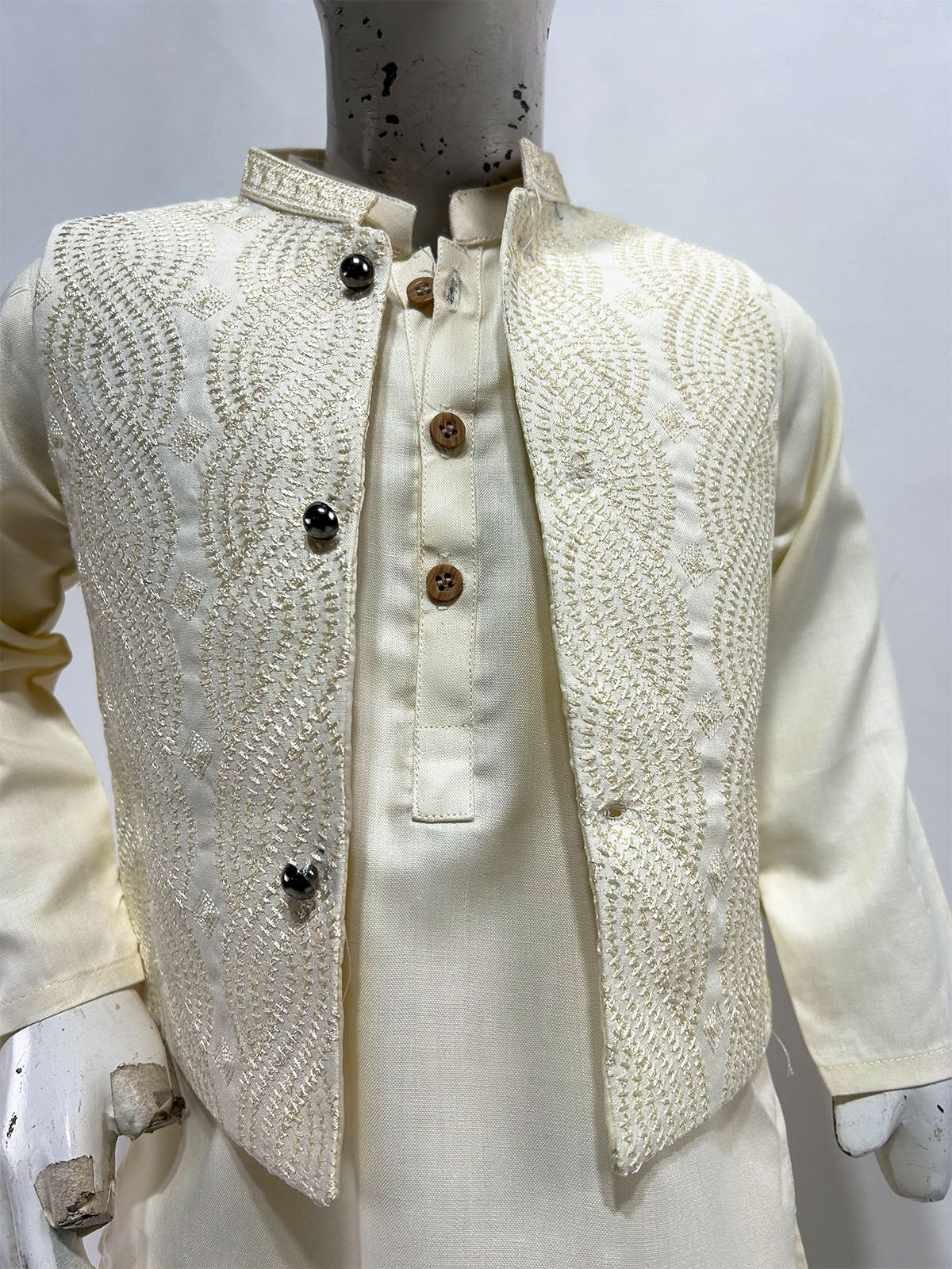 1Yr - 8Yrs Ivory Cream Kurta Pajama with Waistcoat For Boys AM BKS231
