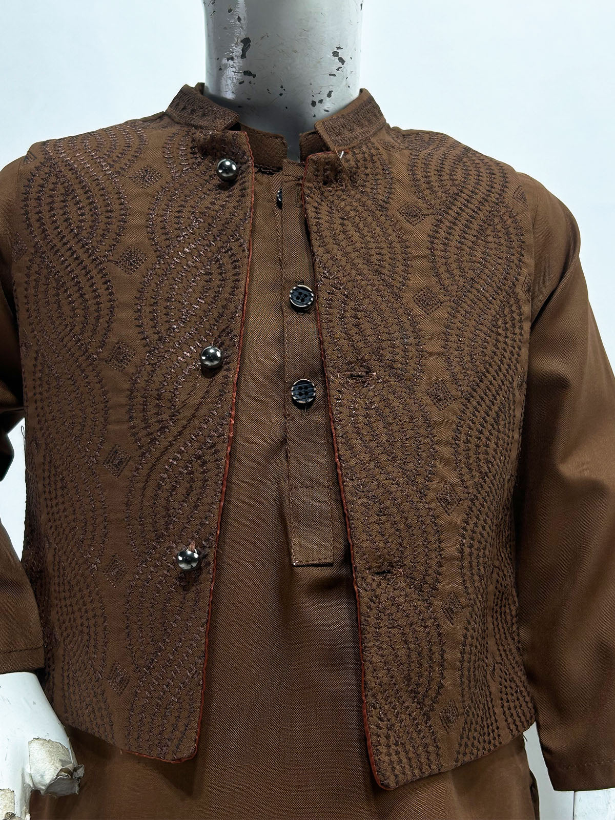 1Yr - 8Yrs Mocha Brown Kurta Pajama with Waistcoat For Boys AM BKS232