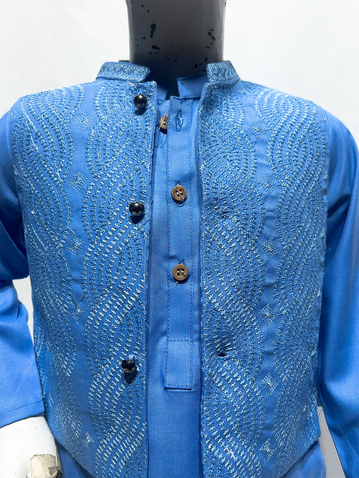 1Yr - 8Yrs Cornflower Blue Kurta Pajama with Waistcoat For Boys AM BKS234