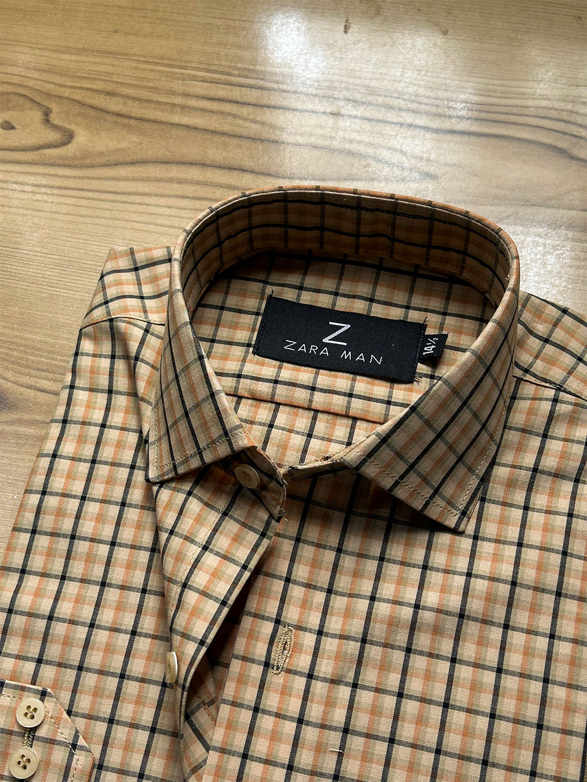 MFS744 Camel Beige Checked Formal Dress Shirt For Men