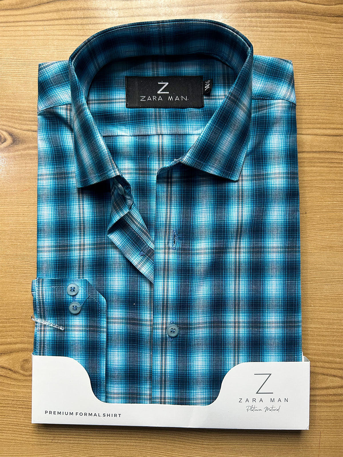 MFS743 Ocean Teal Checked Formal Dress Shirt For Men