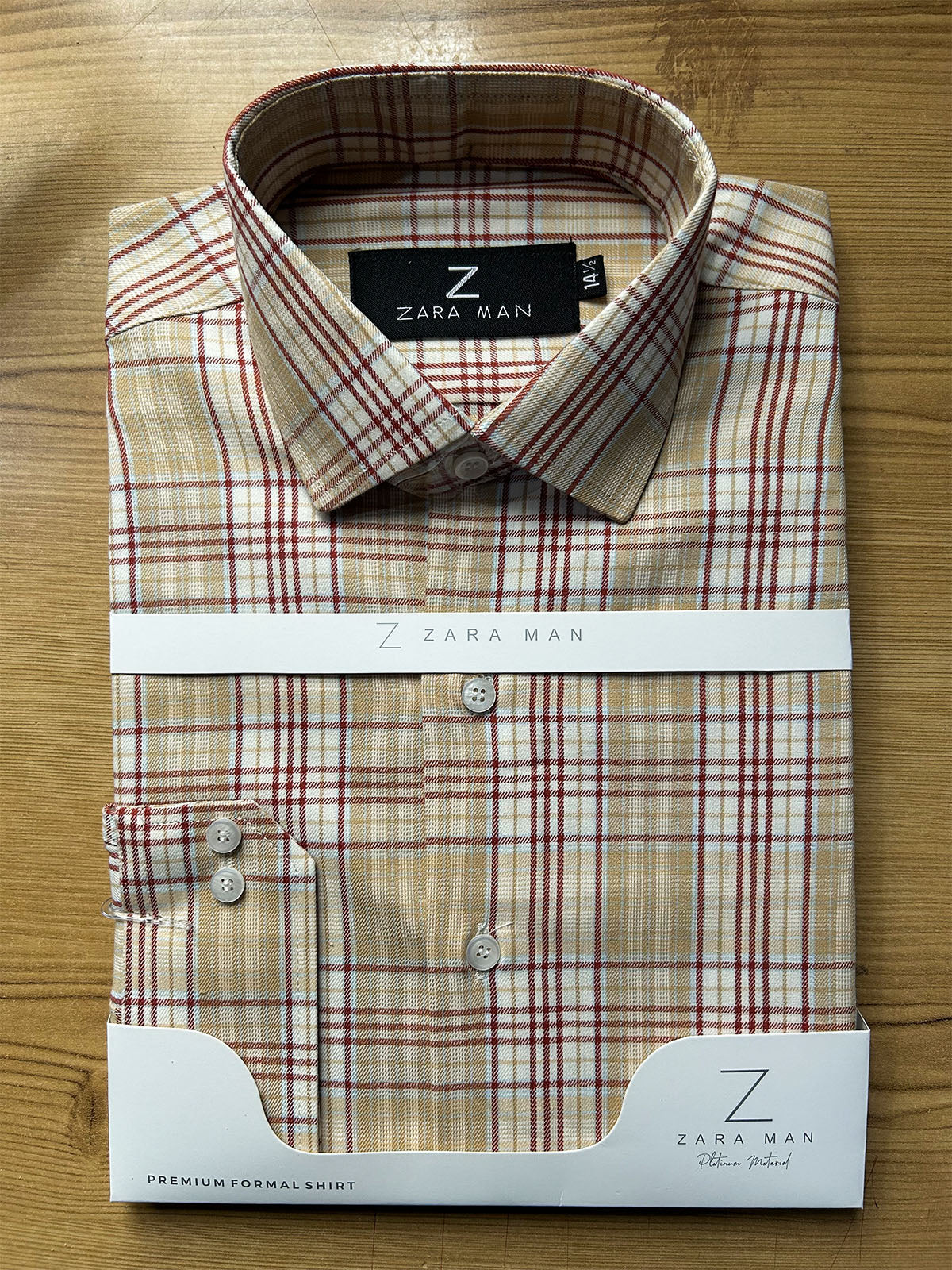 MFS742 Heritage Beige Checked Formal Dress Shirt For Men