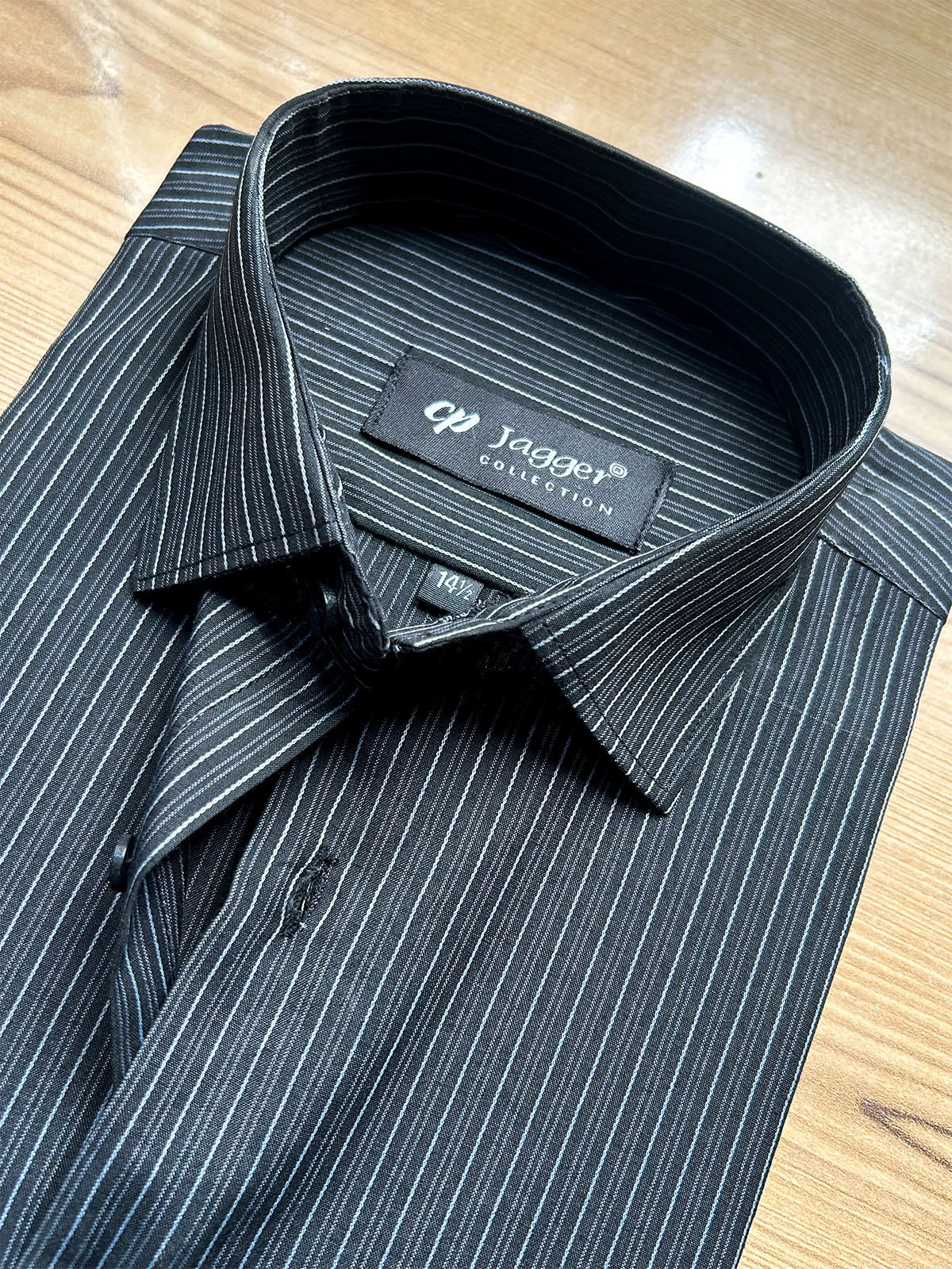 MFS629 Black Lined Formal Dress Shirt For Men