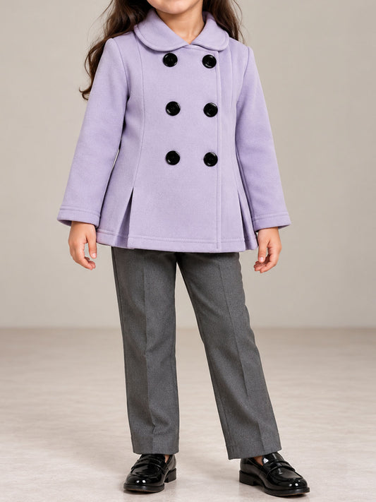 3Yrs - 5Yrs Lilac Fleece Double Breasted Coat For Girls GC06