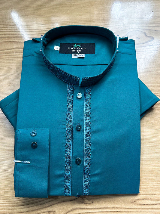 41 MSK554 Sea Green Embroidered Stitched Sherwani Collar Shalwar Kameez for Men