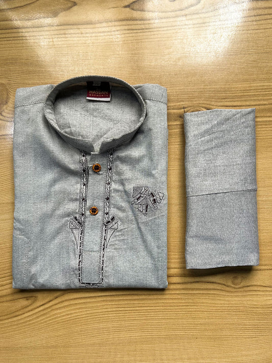 2Yrs - 14Yrs Light Grey Kameez Shalwar Suit For Boys BKS212