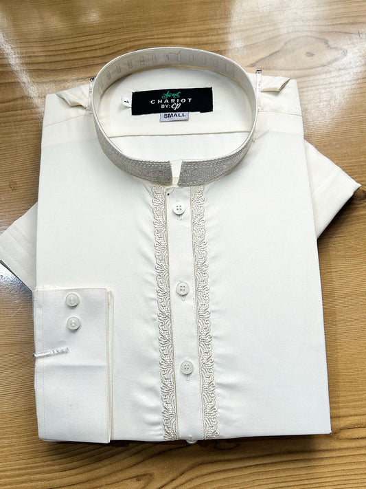 41 MSK555 Cream Embroidered Stitched Sherwani Collar Shalwar Kameez for Men