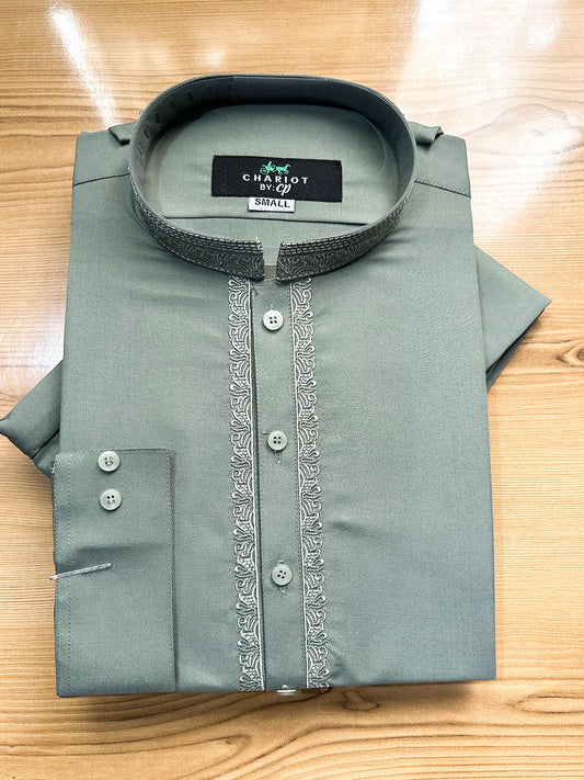 41 MSK556 Light Green Embroidered Stitched Sherwani Collar Shalwar Kameez for Men
