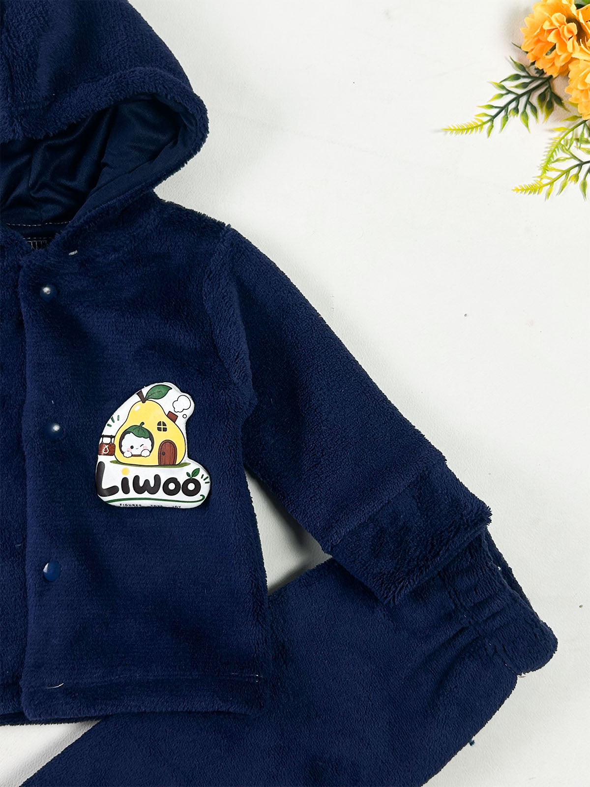 0Mth - 3Mth Liwoo Blue Fleece Baba Suit For Newborn NBS861
