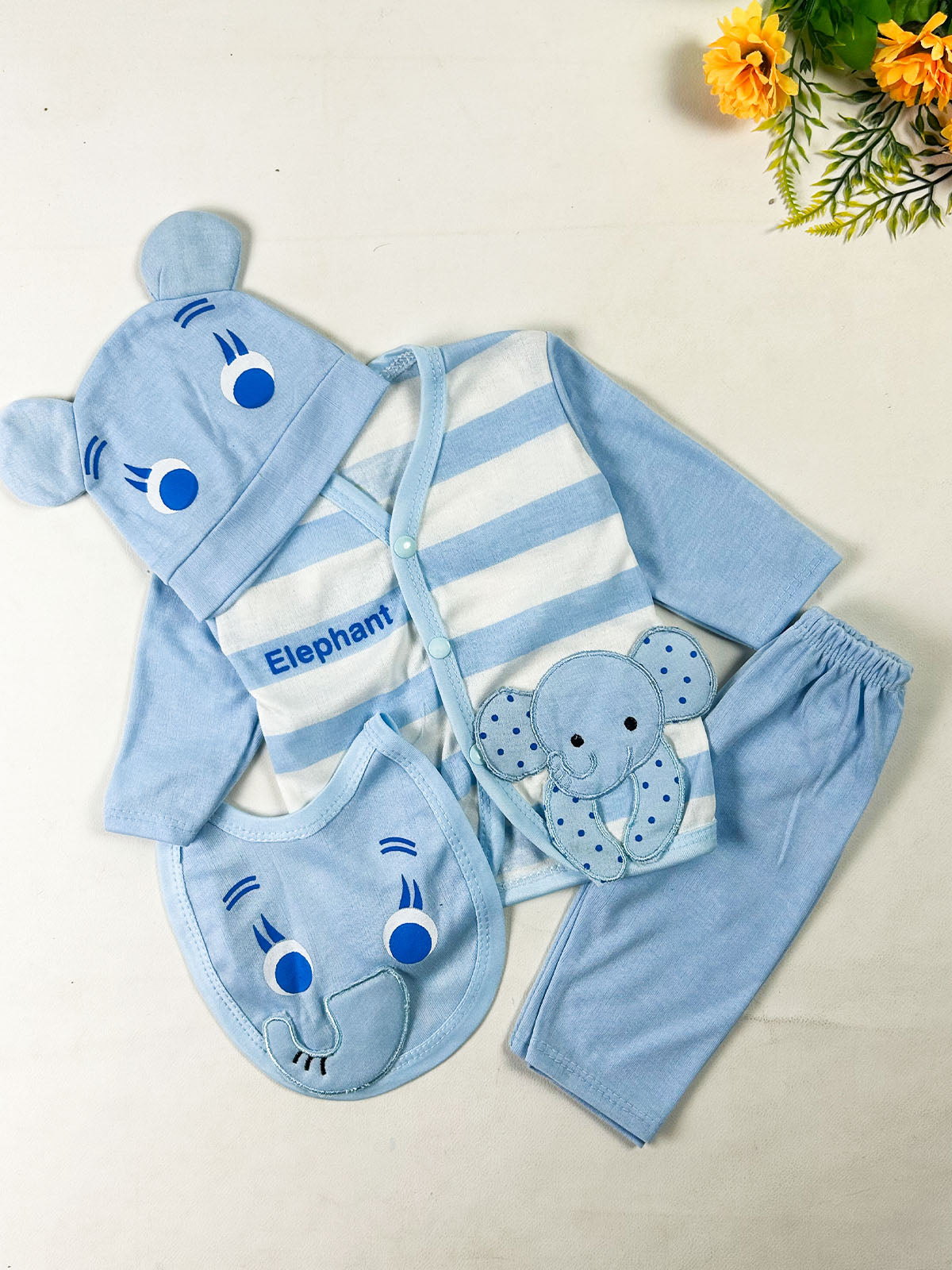 0Mth - 3Mth Elephant Sky Blue 4Pcs Gift Set For Newborn NBGS394