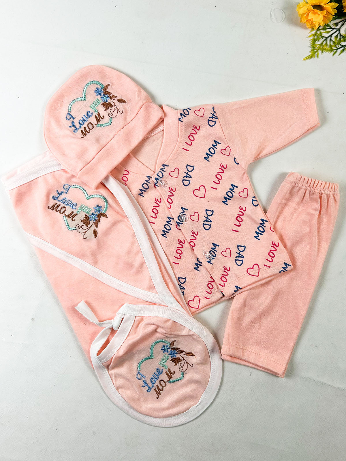 0Mth - 3Mth Love U Mom Peach 5Pcs Gift Set For Newborn NBGS418