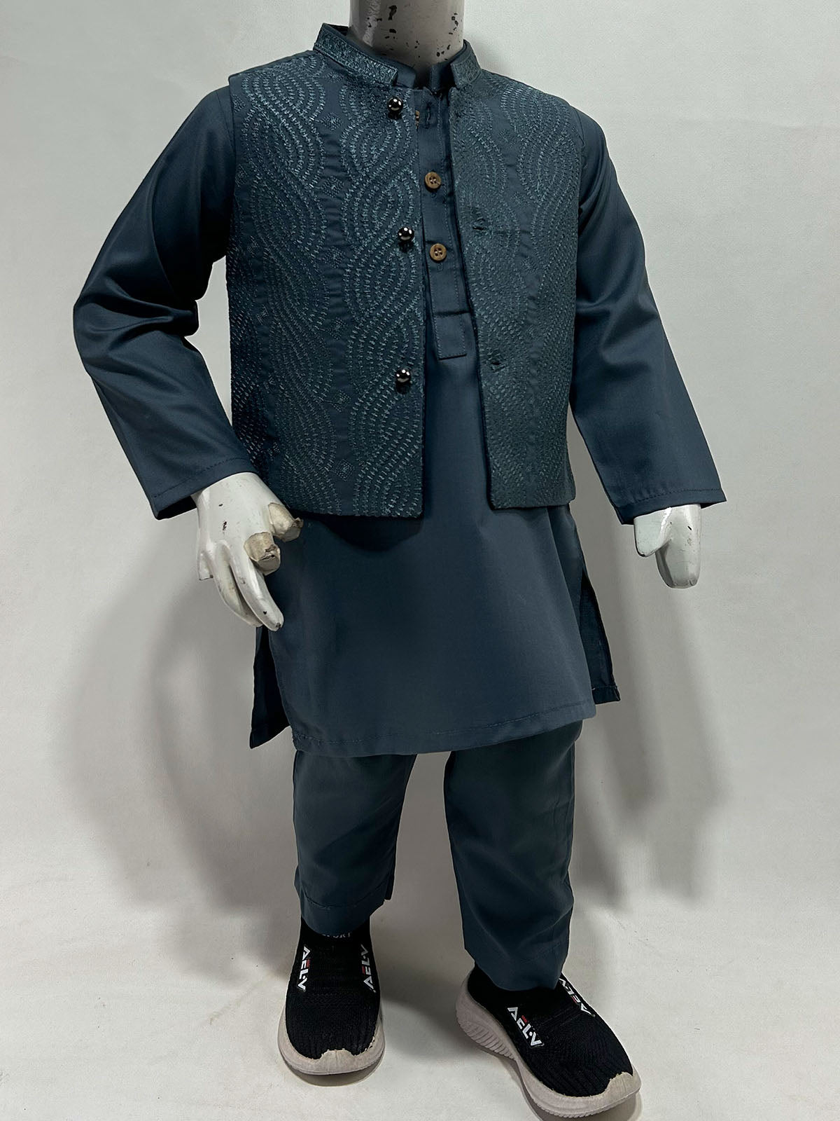 1Yr - 8Yrs Deep Teal Kurta Pajama with Waistcoat For Boys AM BKS229